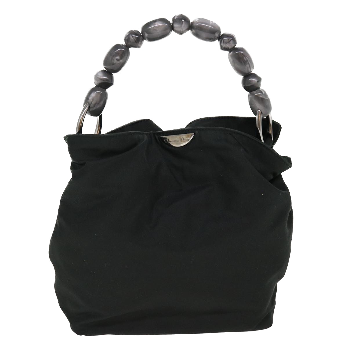 Christian Dior Maris Pearl Hand Bag Nylon Khaki Auth Bs4698